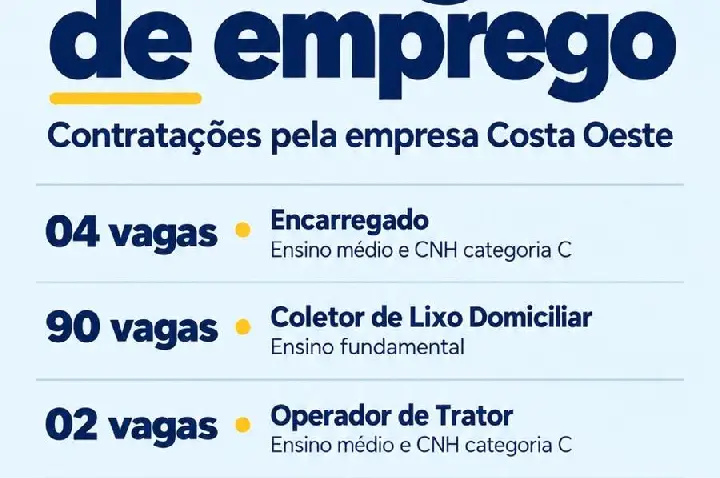 Agência do Trabalhador de Palotina oferece 128 vagas de emprego na empresa Costa Oeste