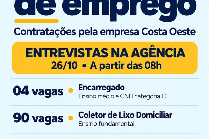 Agência do Trabalhador de Palotina realiza nova rodada de entrevistas para 128 vagas de emprego na segunda-feira (26)