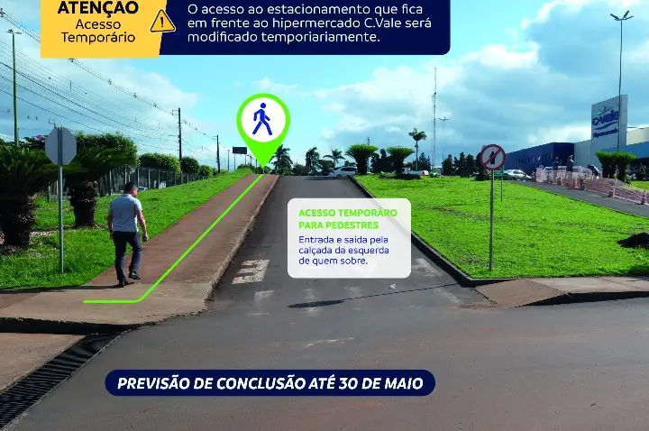 Reforma muda acesso ao estacionamento do hiper C.Vale