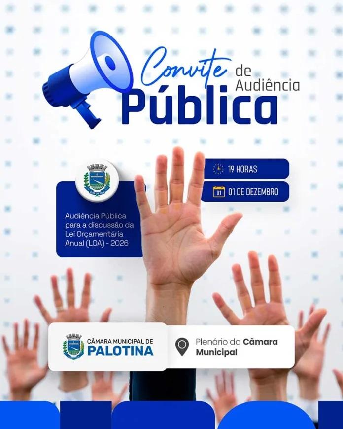 Câmara de Palotina convida a população para audiência pública da LOA 2026