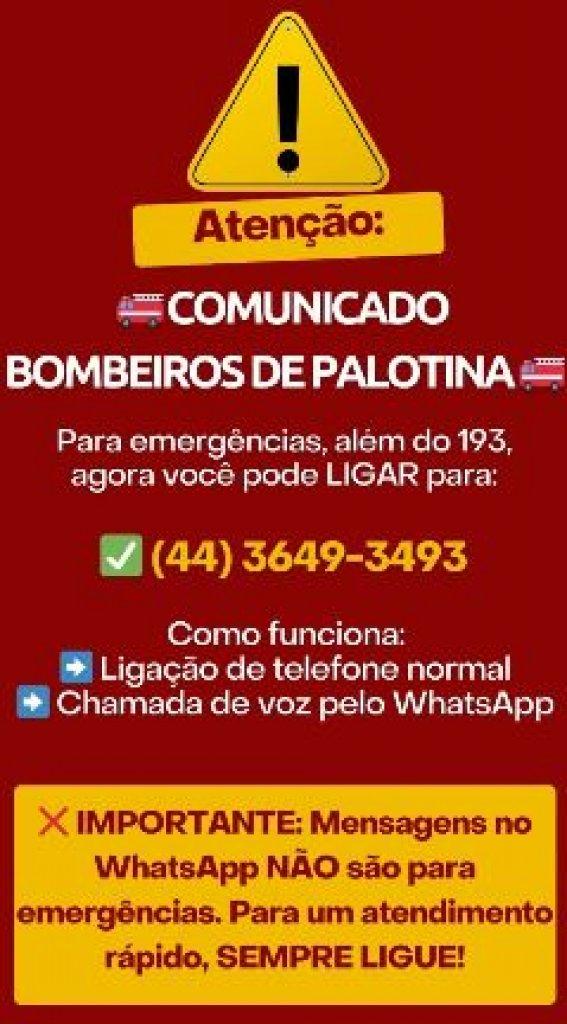 Bombeiros de Palotina orientam sobre telefone alternativo em caso de falha no 193