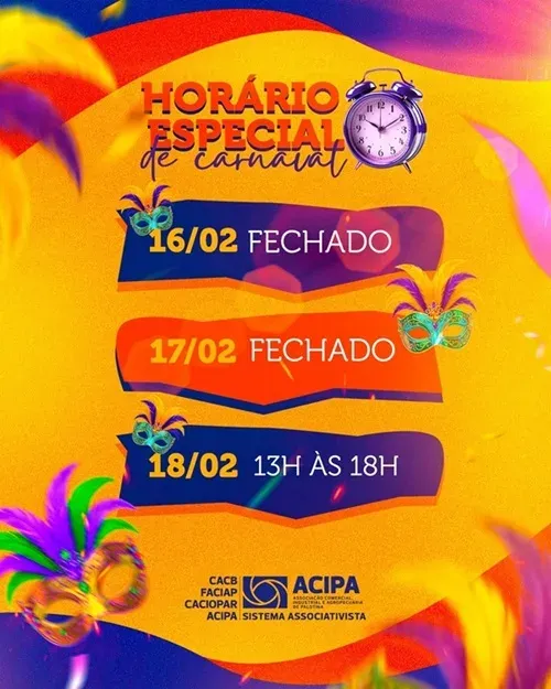 Comércio de Palotina terá horário especial de funcionamento no Carnaval