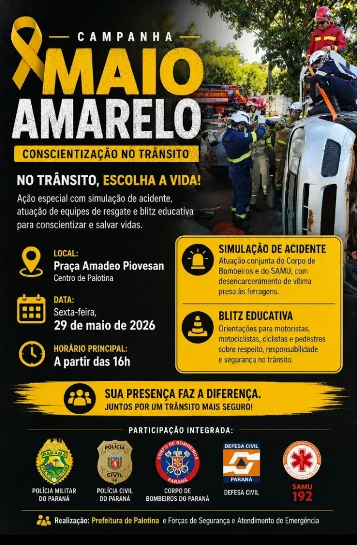 Forças de segurança vão promover ação de conscientização para o trânsito no centro de Palotina