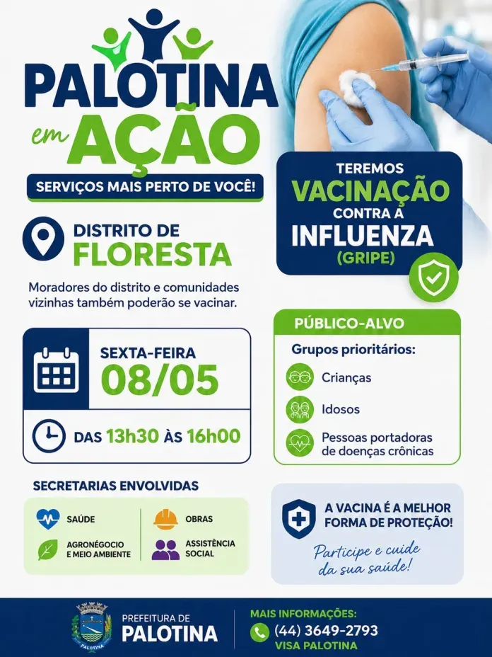 Palotina em Ação terá vacinação contra a influenza no Distrito de Floresta