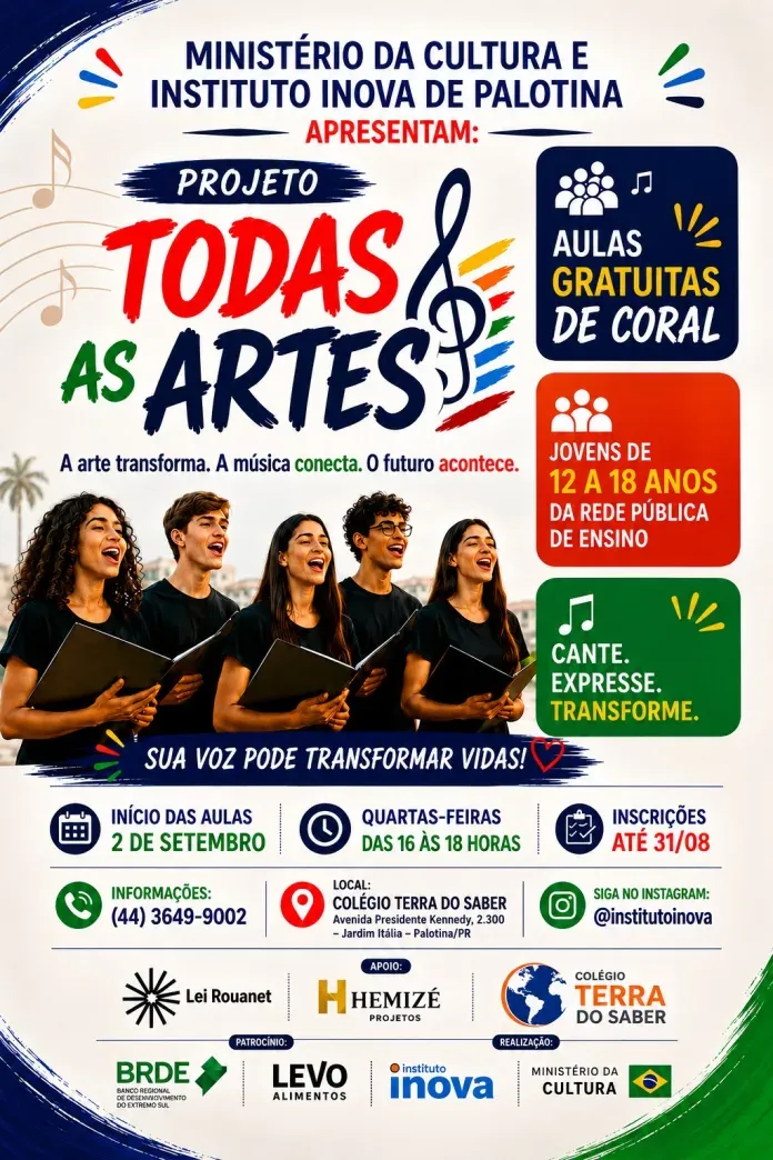 Projeto “Todas as Artes” oferece aulas gratuitas de coral para jovens de Palotina
