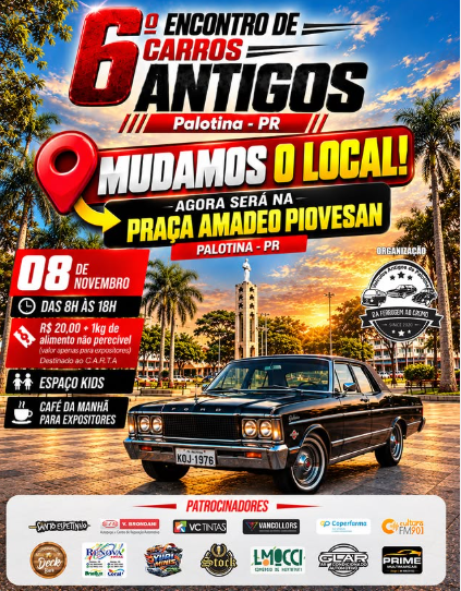 6º Encontro de Carros Antigos será realizado em novembro na Praça Amadeo Piovesan