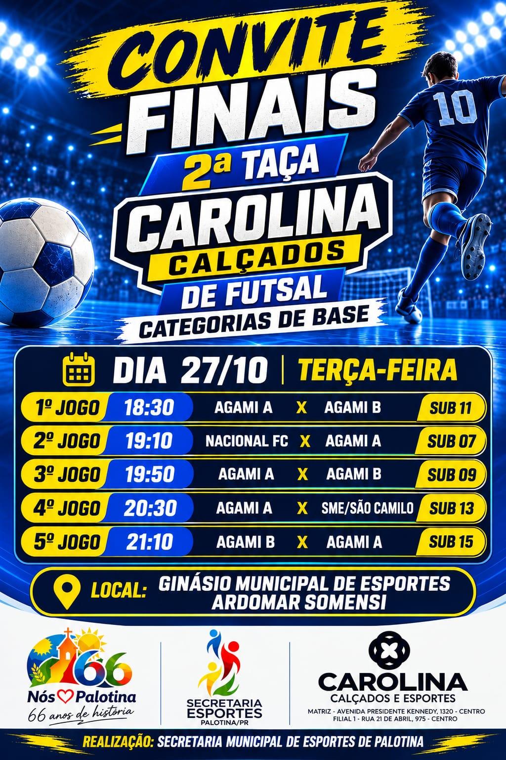 Finais da 2ª Taça Carolina Calçados de Futsal de Base acontecem nesta terça-feira em Palotina