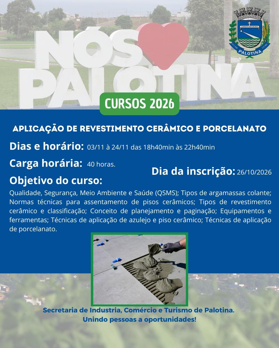 Palotina abre pré-inscrições para curso de aplicação de revestimento cerâmico e porcelanato